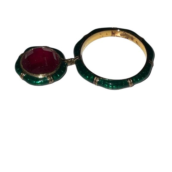Enamel Stone Charm Ring Glass Filled Ruby Size 8 - Picture 3 of 6